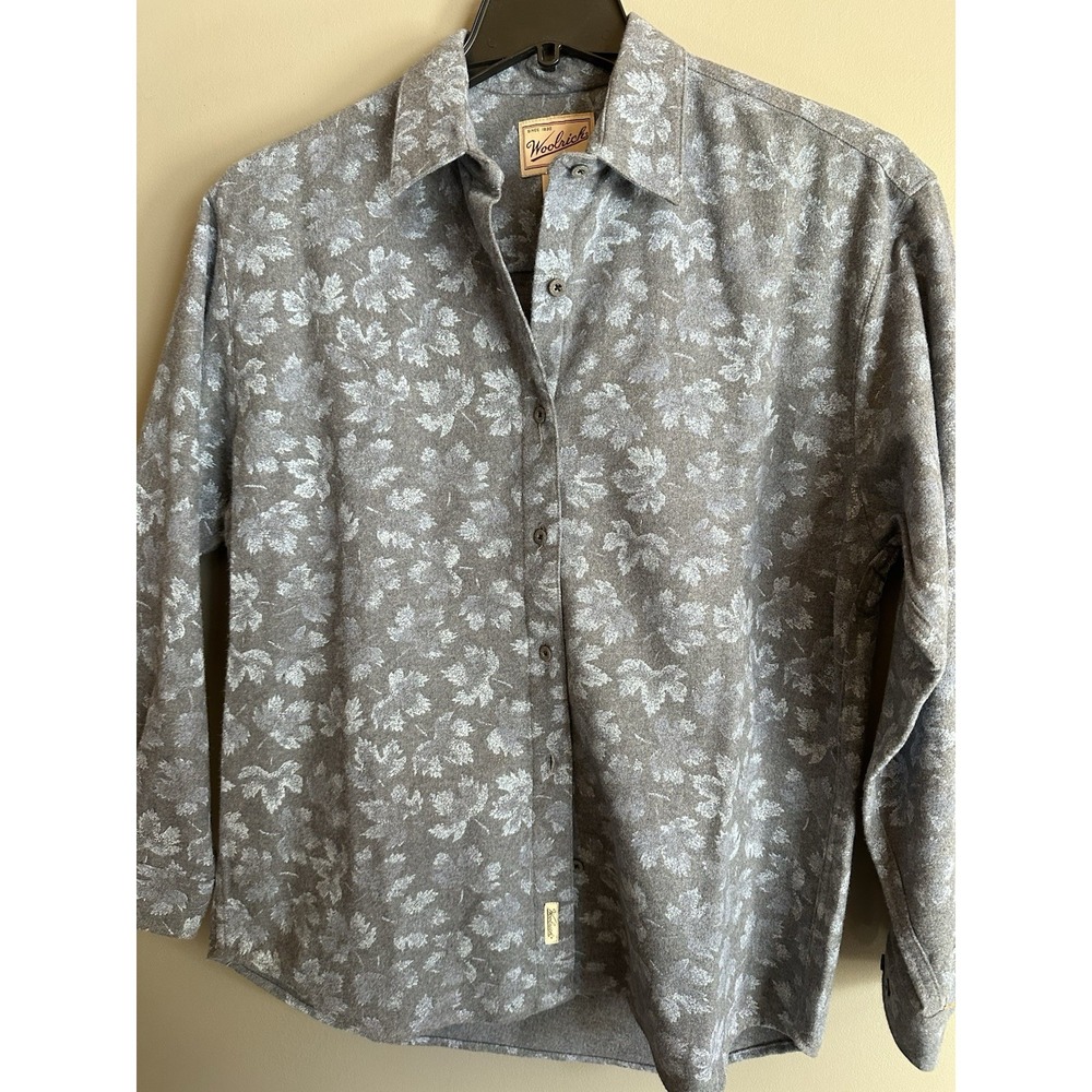 Vintage Woolrich Blue Leaf Print Women's Medium Soft Cotton Button Down Shirt